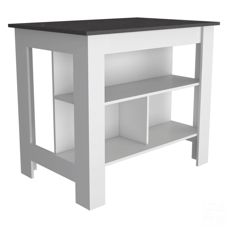 Îlot de cuisine à 3 tablettes, Blanc
