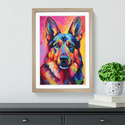 German Shepherd Hard Edge Painting No.2 - Single Picture Frame Print on Wood