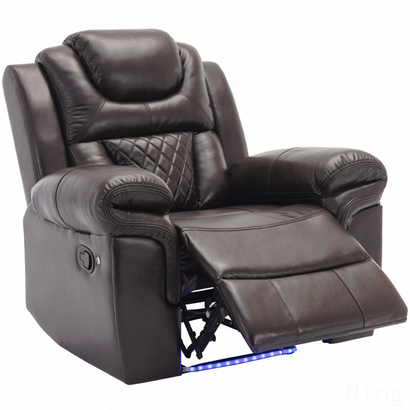 Home Theater Manual Recliner With LED Light Strip - Living Room/Bedroom Seating, Brown