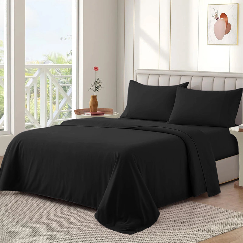 Nycolas 100% Cotton Plain Weave / Muslin Flat Sheet, Double (4'6), Black
