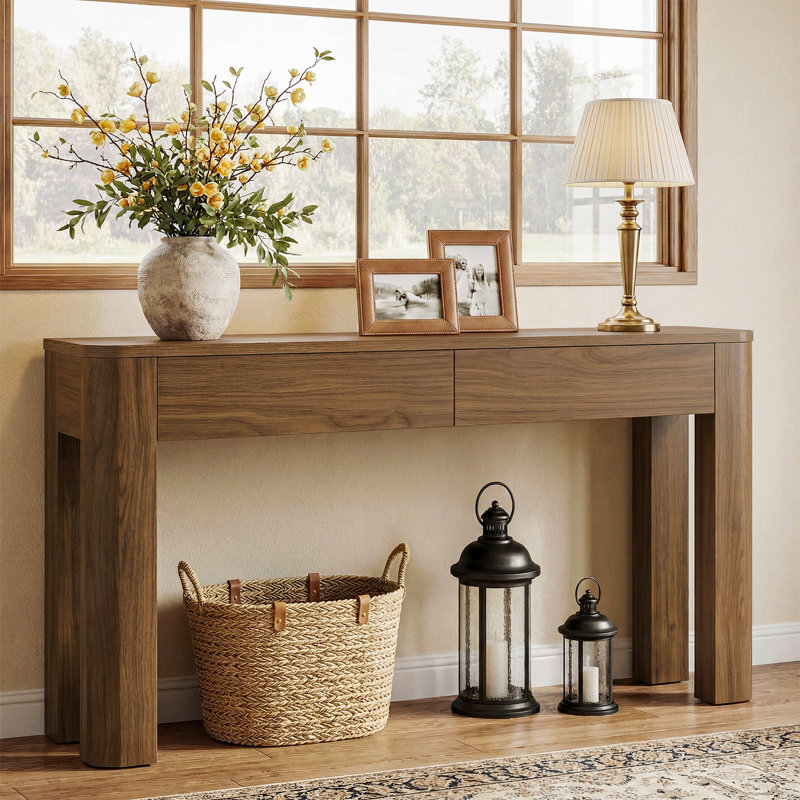Console Table with 2 Drawers, 63 Inches Narrow Long Sofa Table