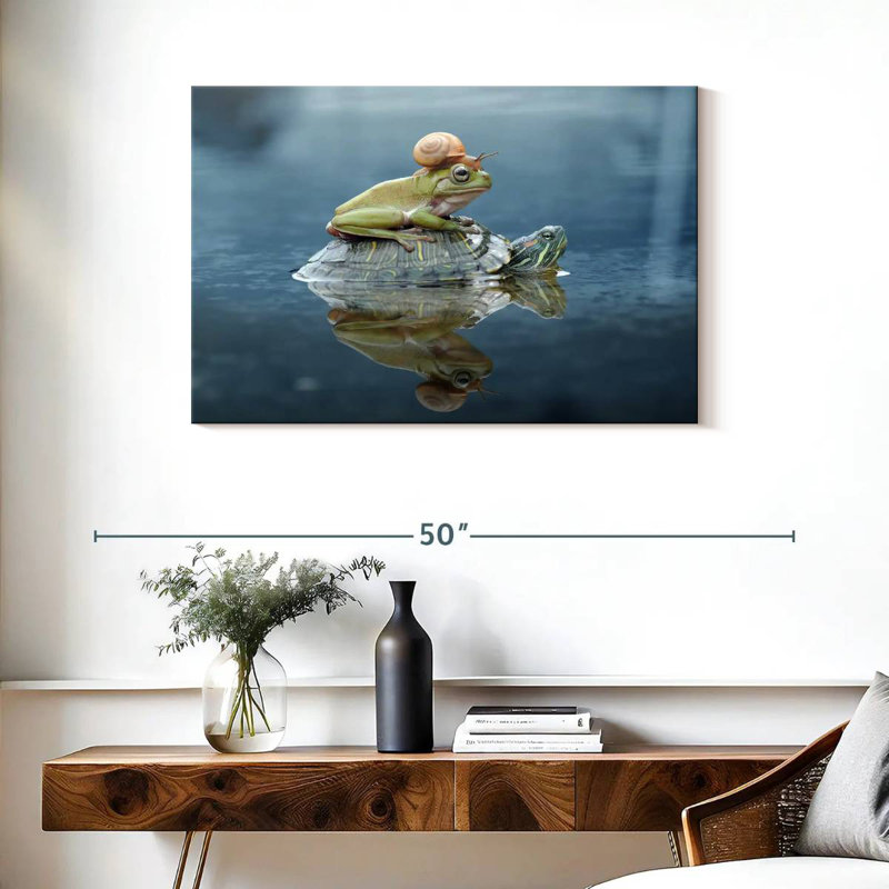 Escargot et grenouille Brampt chevauchant une tortue, H 24 po x l 36 po