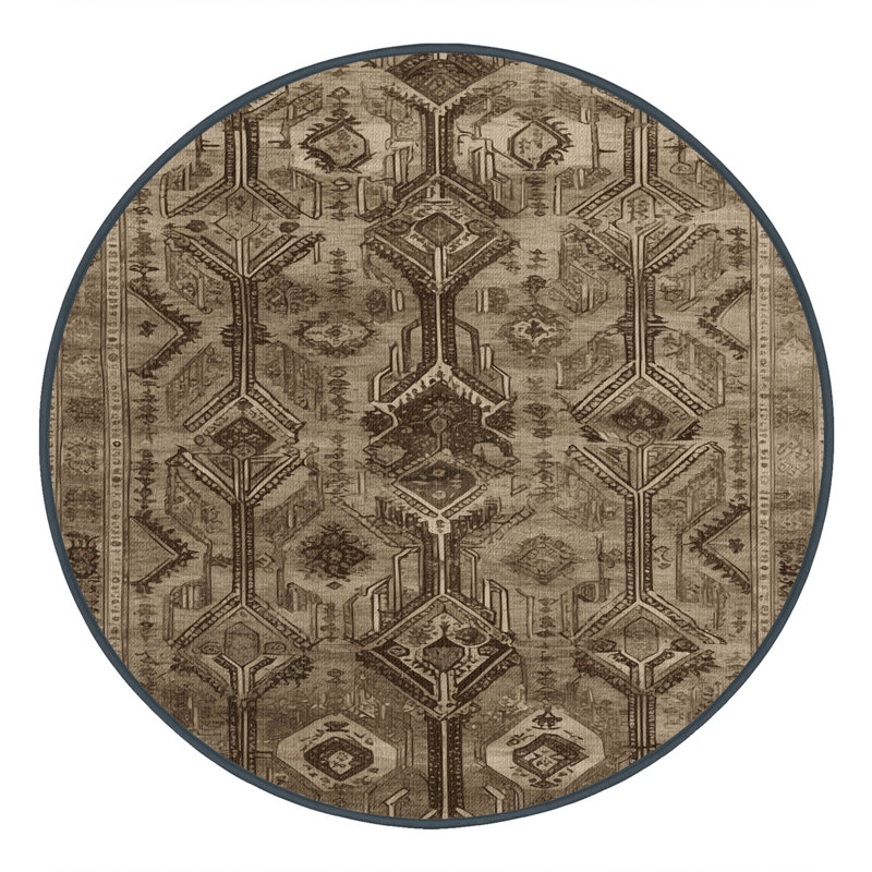 Tapis brun lavable à la machine, Rond 7 pi
