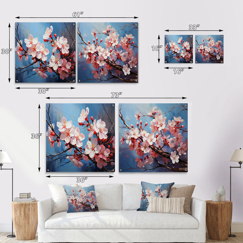 Pomme en fleur Minimalist Serenity I - ensemble de 2 verres muraux en acrylique, H 16 po x l 33 po