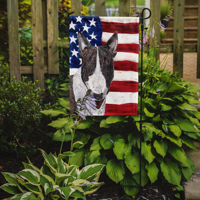 2 côtés en polyester de 2 côtés american drapeau de jardin, Gris / blanc bull terrier