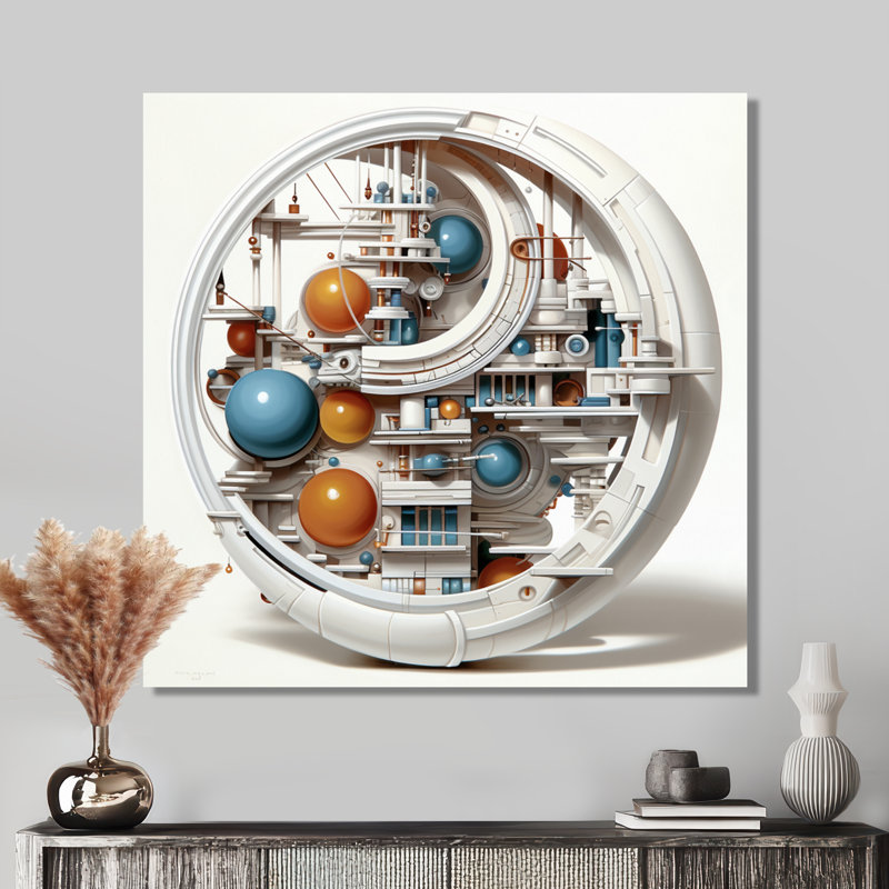 Future Architecture Retro Blue - Geometric Wall Art, Black Floater Framed Canvas, 36" H x 36" W x 1.5" D