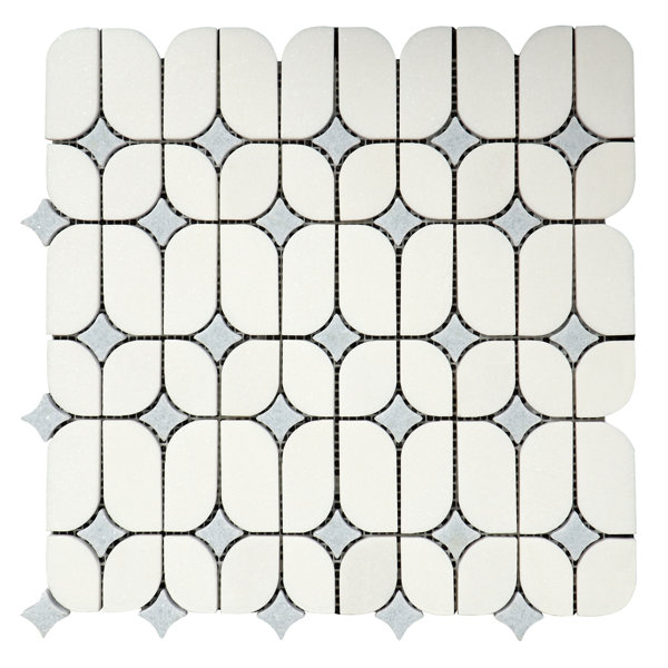 Water Jet Thassos White Marble and Blue Celeste Novelty Mosaic Wall & Floor Tile
