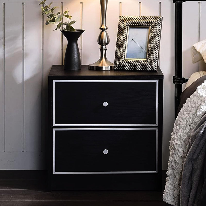 2 tables de chevet 2 tiroirs de rangement noir et argent