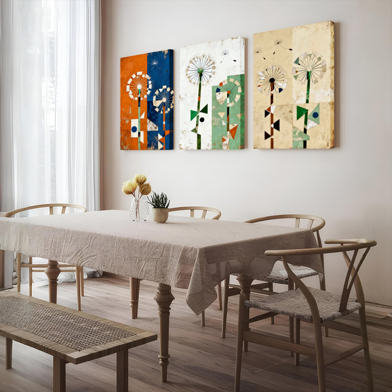 Abstrait art floral sur toile, motif géométrique moderne (ensemble de 3), H 18 po x l 36 po