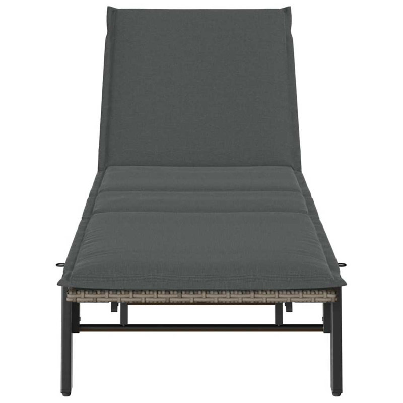  Chaise longue en rotin PE gris, acier thermolaqué réglable, Gris, Gris foncé