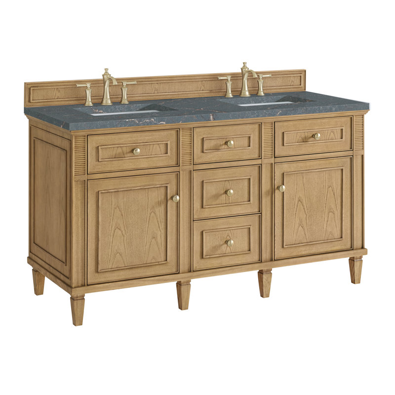 Lorelai 60 in. Double Vanity, Light Natural Oak, Parisian Blue, 8" Widespread