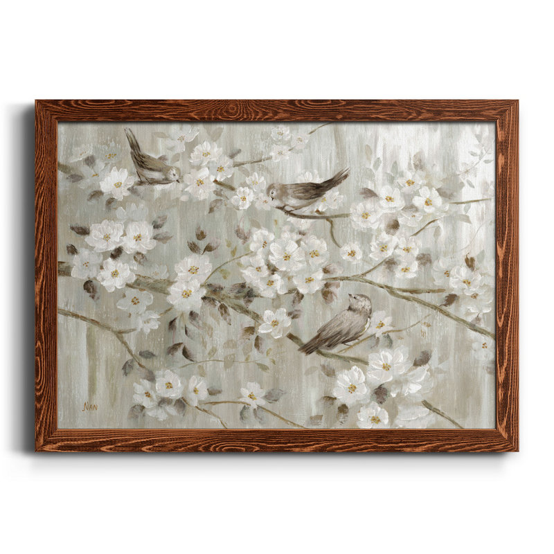 «Neutral Spring Birds», peinture sur toile encadrée, H 17 po x l 20 po x P 1 po, Érable