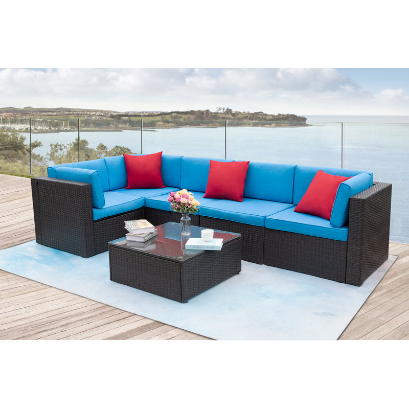 Ensemble de conversation modulaire en rotin 6 pièces avec coussins Mykya