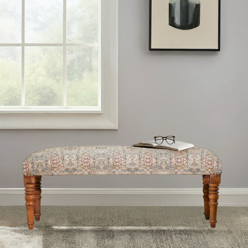 Rhonwen Cotton Upholstered Bench, Teal Persian