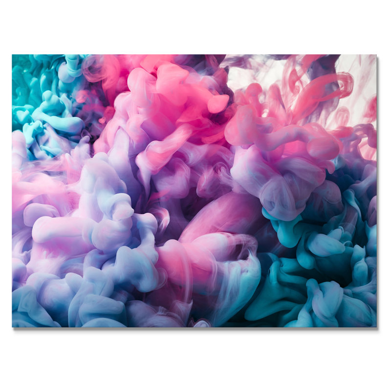 Turquoise et rose, art à l'encre liquide - décoration murale moderne en toile, H 24 po x l 36 po x P 1,5 po, Toile tendue
