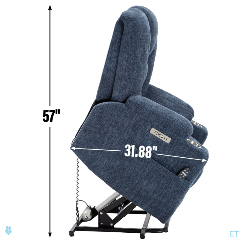 Power Lift Recliner Chair With Massage And Heat For Elderly, Overstuffed Wide Recliners, Heavy Duty Motion Mechanism With USB And Type C Ports, 2 Steel Cup Holders