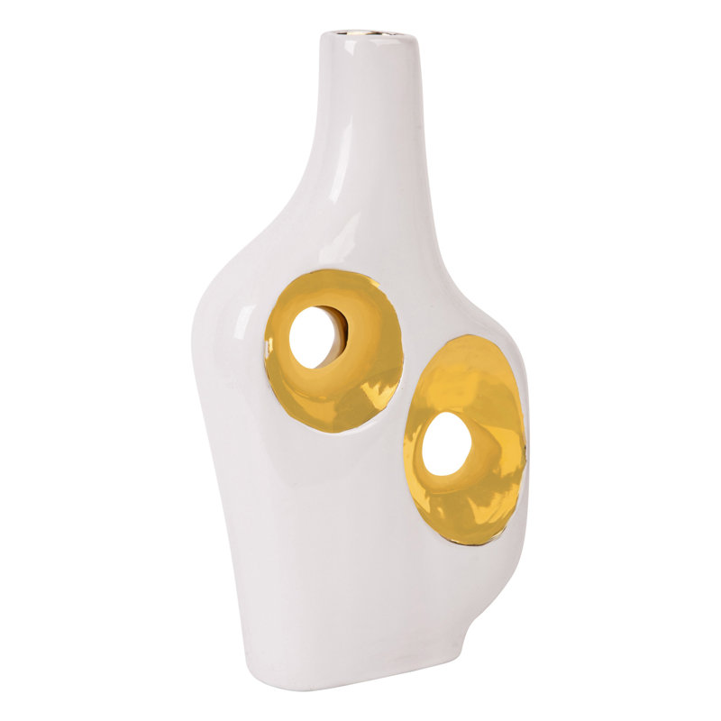 12" White Vase with Cutout Design – Stylish Contemporary Accent for Home Décor