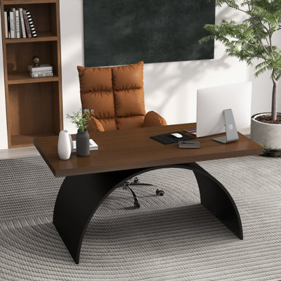 Industrial Walnut Rectangular Wood Metal Base Office Desk (70.9" )