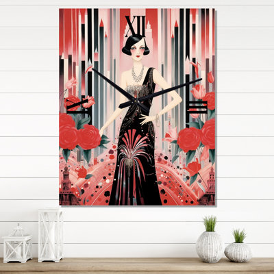 Cosmopolitan Glamour Lady In Black Dress - Fashion Woman Modern Wall Clock