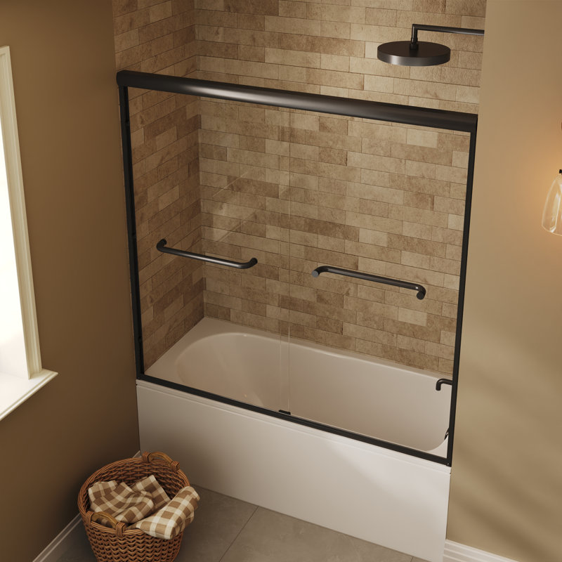 Porte de douche coulissante double semi-sans cadre l 56 po x H 58 po x H 58 po avec verre trempé transparent de 1/4 po, noir mat