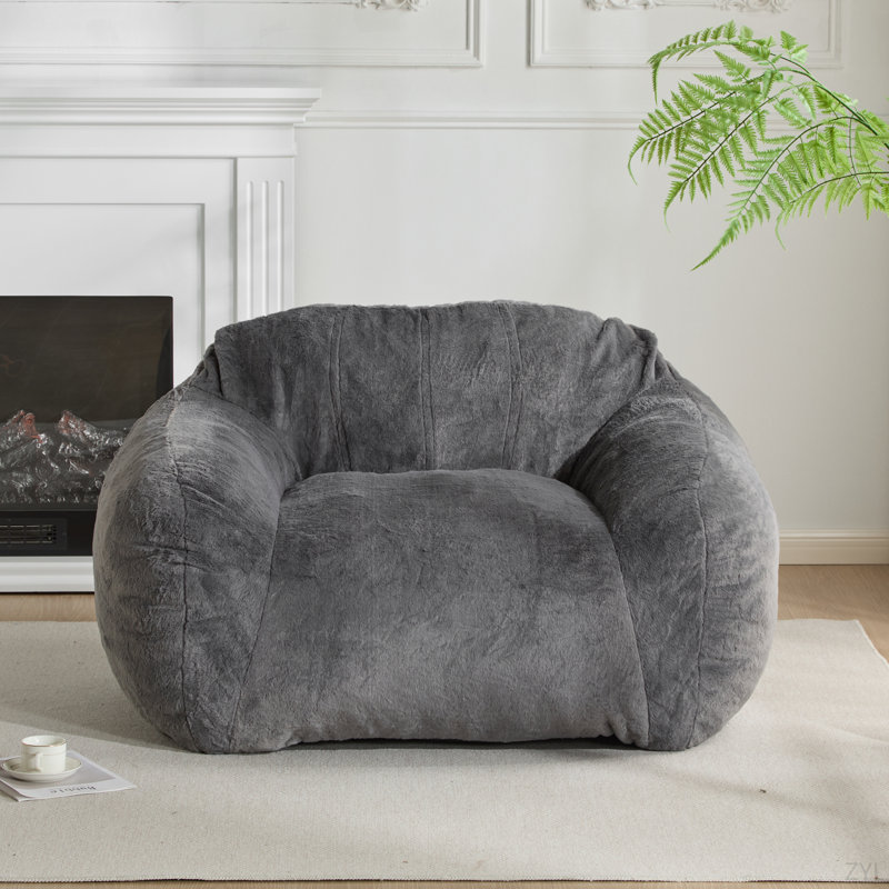 Fauteuil à billes d'intérieur, fausse fourrure grise