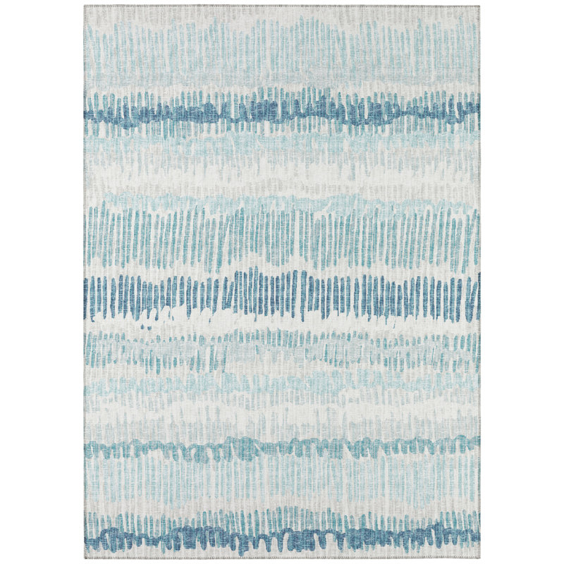 Blue Chenille Flat Woven 5' x 7' Non-slip Area Rug