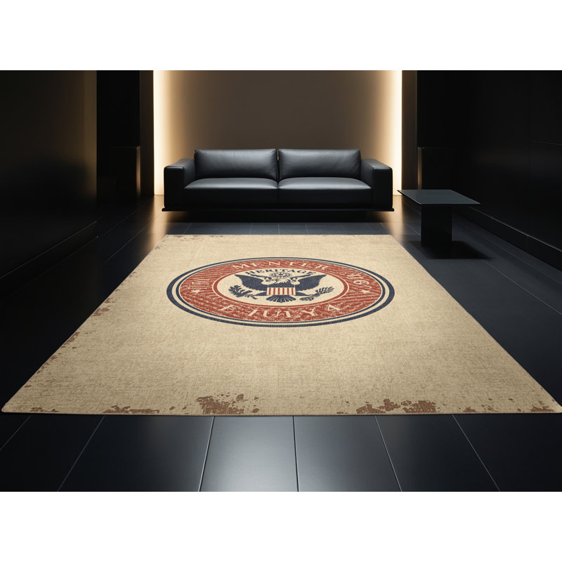 Soft Plush Escoto July 4Th Modern & Contemporary Abstract Area Rug in Brown – Beige Binding, 8x12