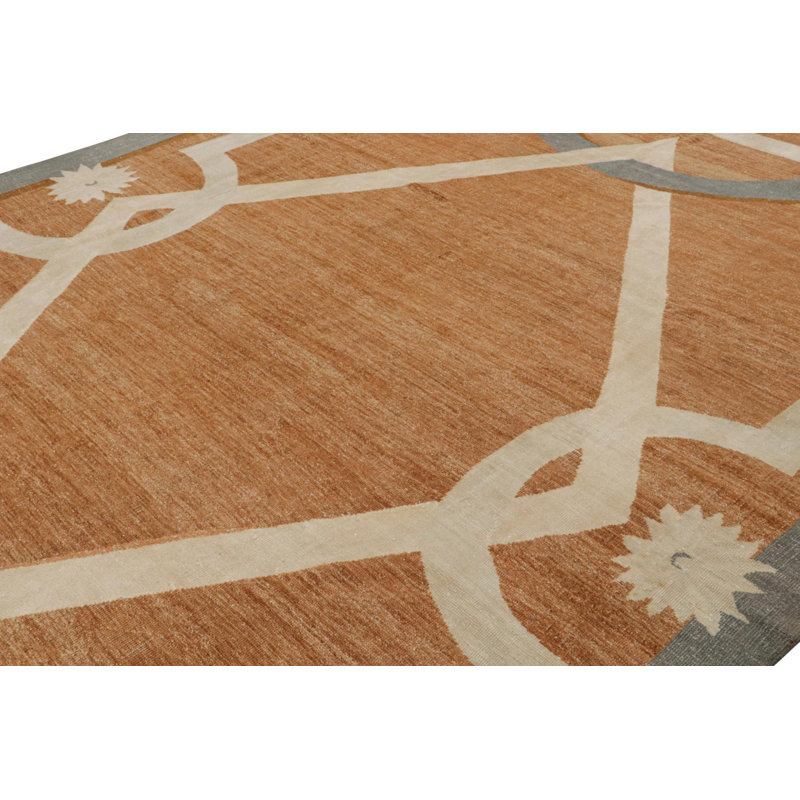 Rug & Kilim’S Modern French Art Deco Rug In Orange With Geometric Pattern, Rectangle 9' x 12'