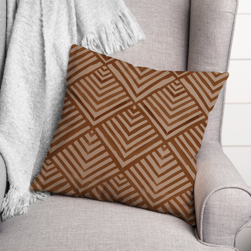 Dark Brown Geometric Reversible Polyester Throw Pillow