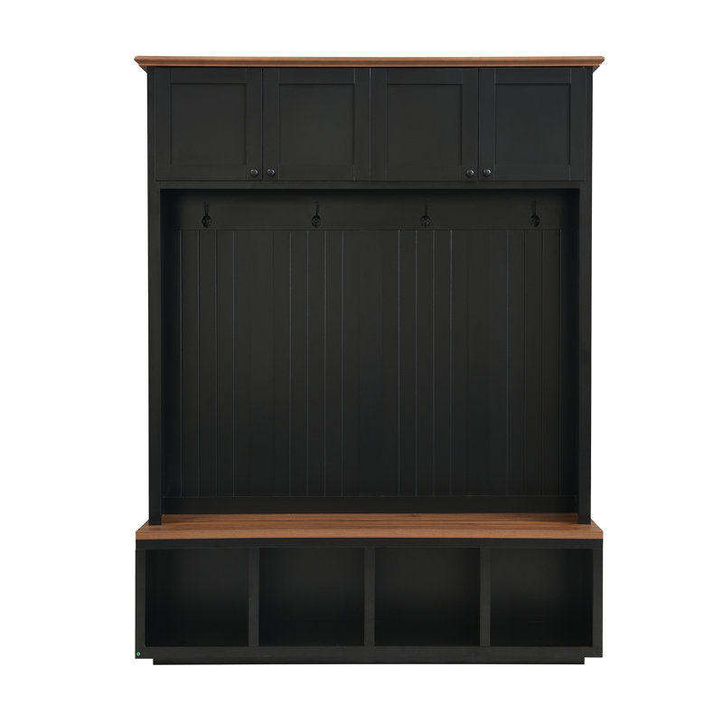 4-In-1 Hall Tree 59" Wide With 4 Hooks, Black