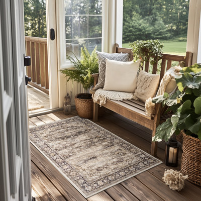 Redenhalk Area Rug GreyBrown, Machine Washable Rug,Soft Accent Rugs,Non-Slip Non-Shedding Low-Pile Floor Carpet