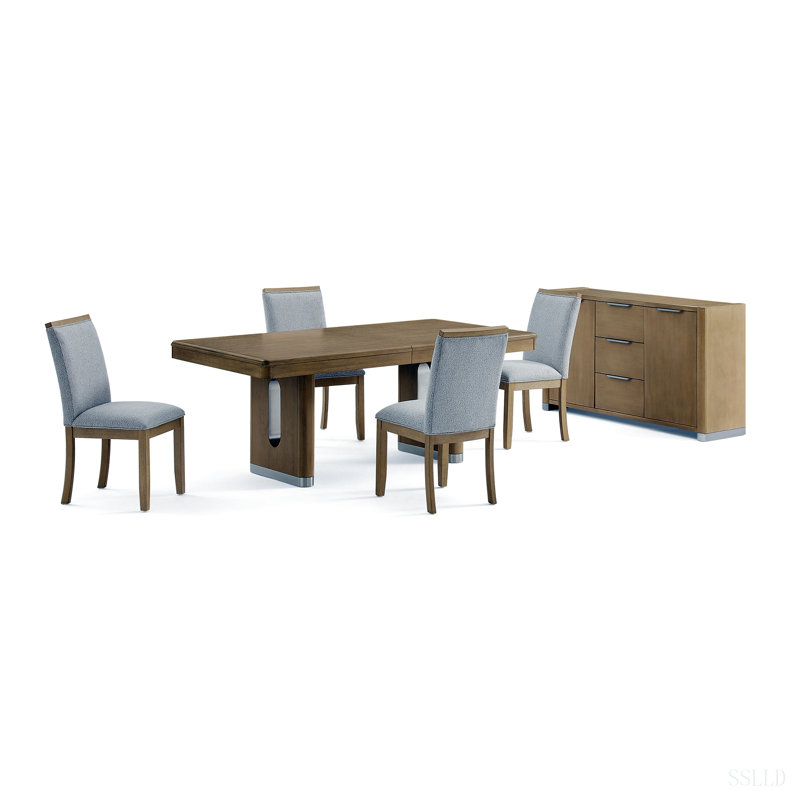 Ensemble de table et chaises de salle à manger au fini naturel, 5 Pieces: Table, 4 Chairs