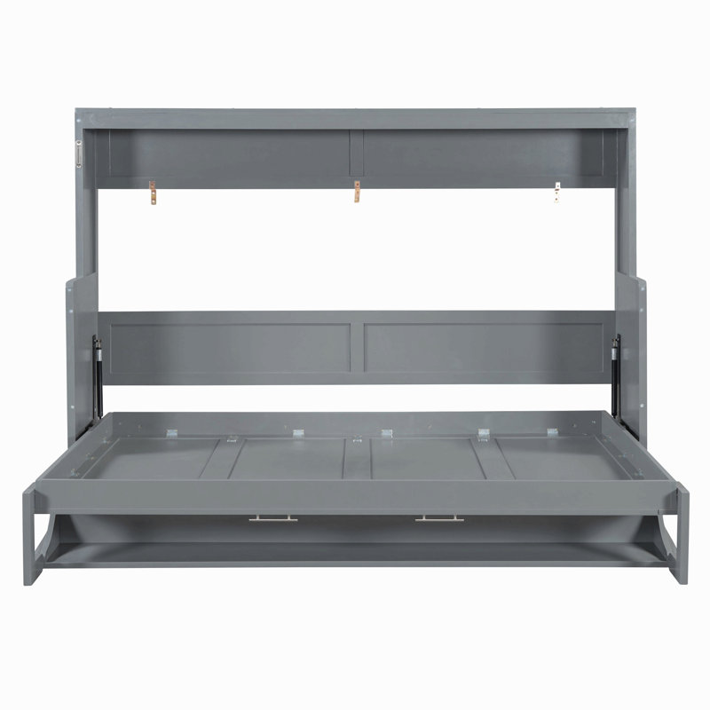 Lit escamotable avec élévateur hydraulique et bureau, Gris, Lit double
