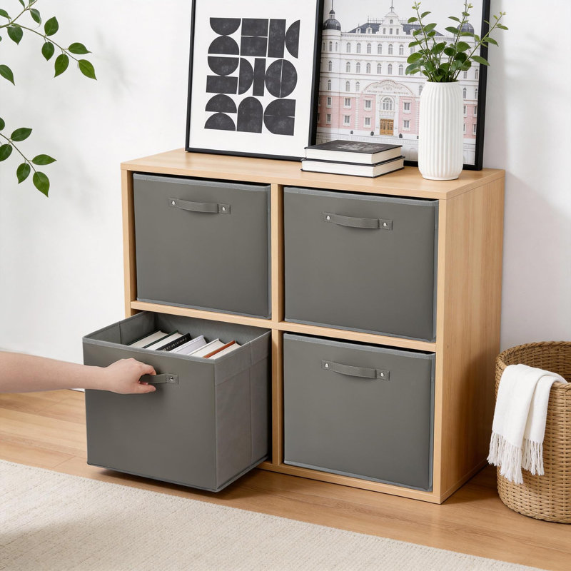 Ensemble de 6 paniers de rangement pliables en tissu avec poignée, Grey