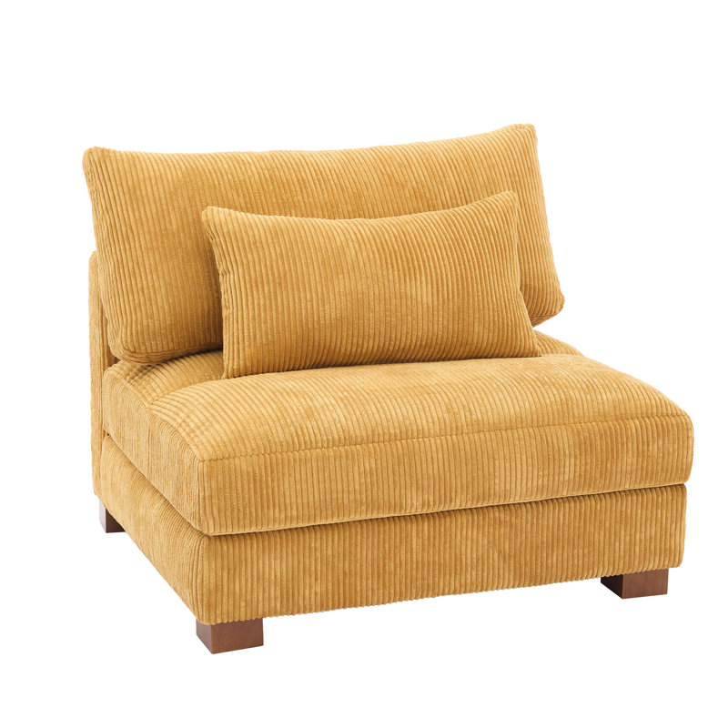 Maelina Upholstered Orange Corduroy Armless Chair with Pillow Back, Single Chair Module Part For Sectional Sofa, Orange