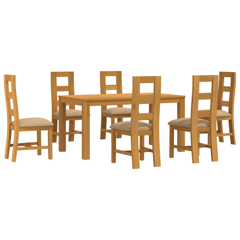 6 -Person Oak Solid Wood Dining Set, 75cm H x 150cm W x 85cm D, Black, Black, Black, Black