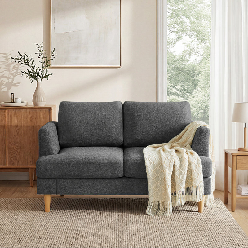 56"W Linen Modern Upholstered Loveseat Sofa, Dark Gray