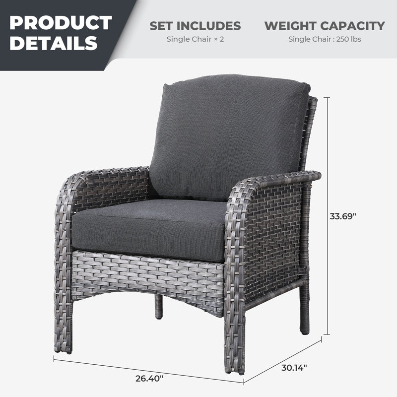 Chaise de patio avec coussins Gretna, Noir, gris