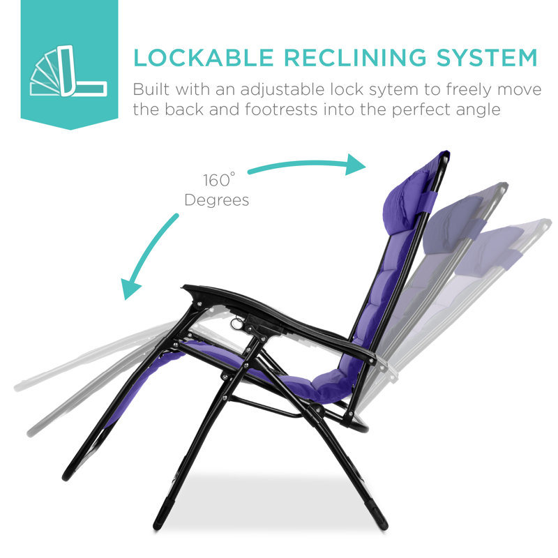 Danny-James Oversized Padded Zero Gravity Chair, Folding Outdoor Patio Recliner w/ Side Tray, Purple/Violet