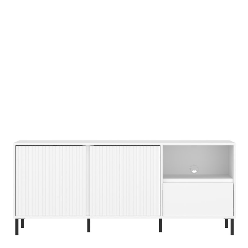 Unfinished TV Stand, White High Gloss, 65.4cm H x 157.8cm L x 40cm W