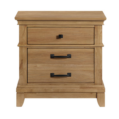 Seny Nightstand, 2 Drawers W Black Handles And 1 Knob, Honey Brown
