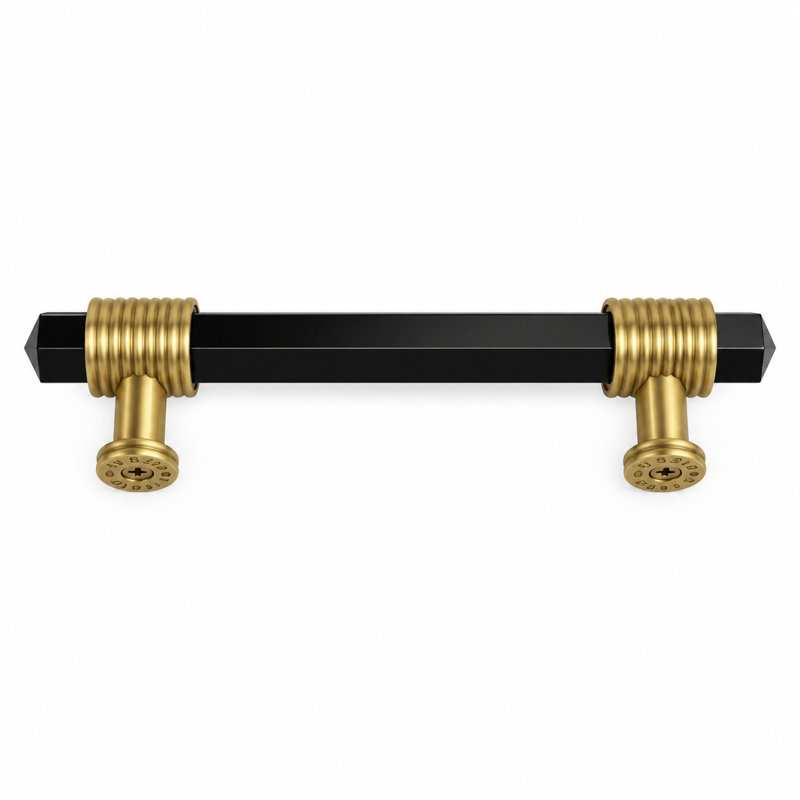 Chrysalis Collection Pull, 3 3/4", Brushed Golden Brass/Opaque Black Glass