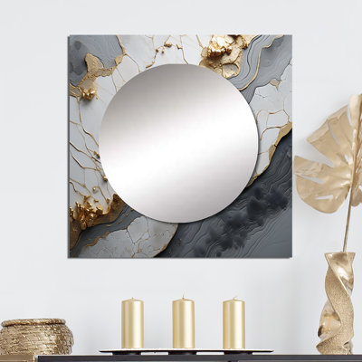 Casius - Minimalism White Gold Poteries Abstract Spirals Large Square Mirror For Wall Art Decor