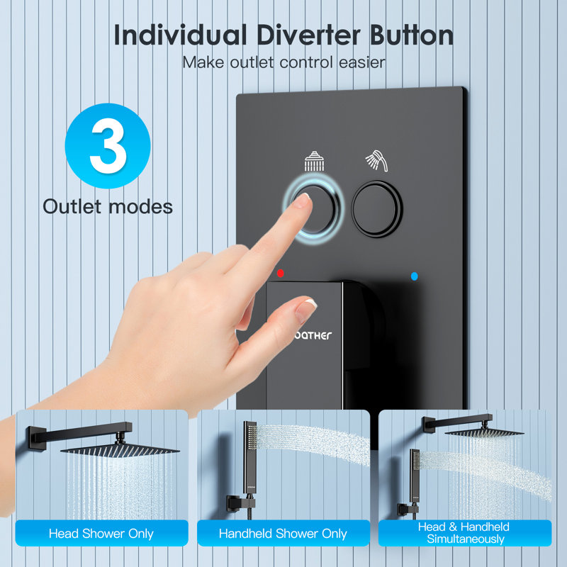 10inch Shower System With Push-button, Matte Black