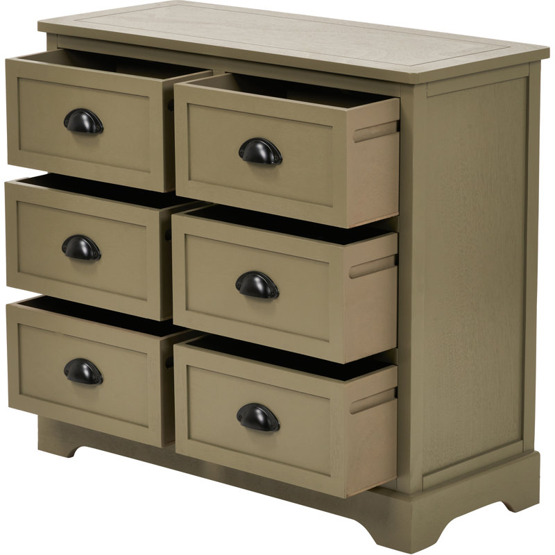 76cm W 6 - Drawer Chest of Drawers, Olive Green/Black