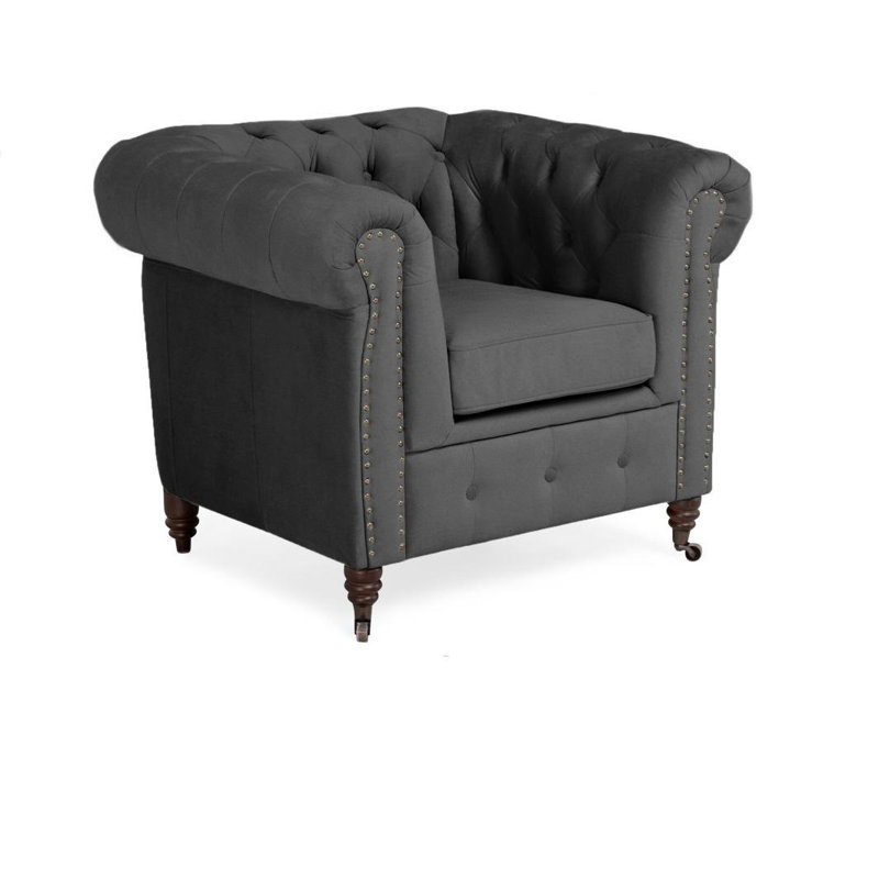 Lakefront Velvet Armchair, Dark Grey
