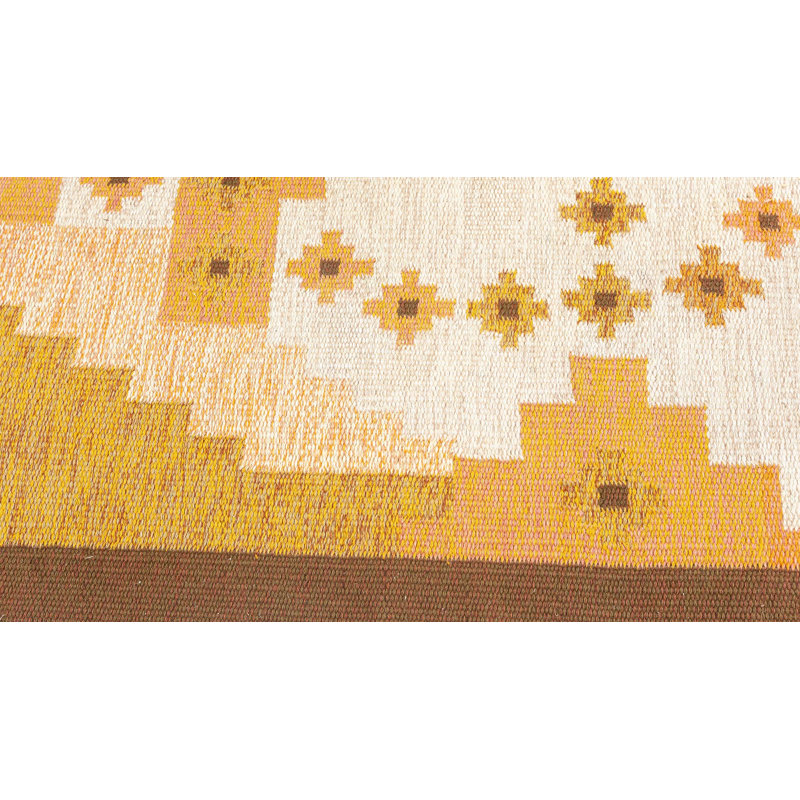Tapis suédois rétro tissé à plat 5 pi 5 po x 8 pi 3 po par Mary Sanberg