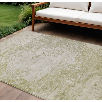 Tapis extérieur lavable abstrait beige et ivoire 10 pi x 14 pi