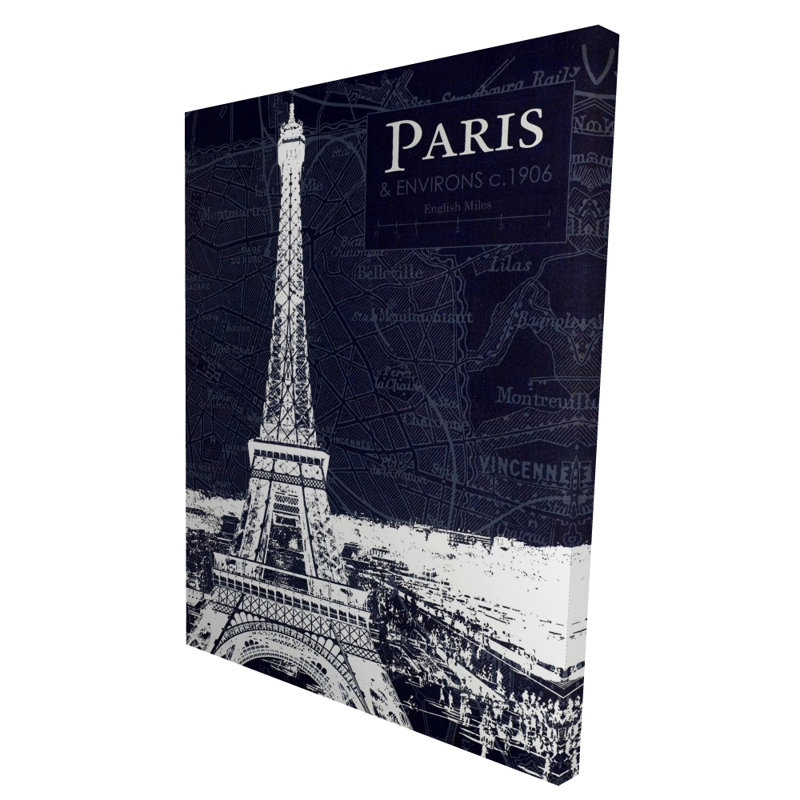 Plan de Paris et toile de la Tour Eiffel - Décoration de chambre bleue