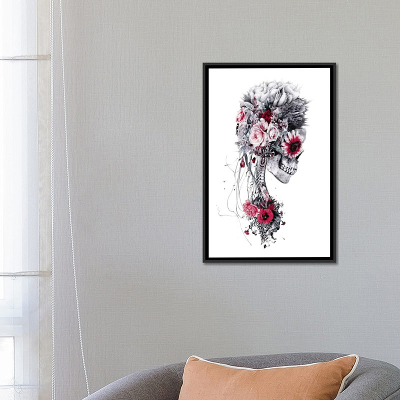 « floral crâne series », impression sur toile, H 48 po x l 32 po x P 1,5 po, Toile avec cadre noir, Pas de tapis